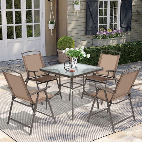 Pellebant Square Metal Outdoor Dining Table with Umbrella