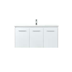 Simply Living 40 in. W x 18 in. D x 19.7 in. H Bath Vanity in White with Ivory White Engineered Marble Top