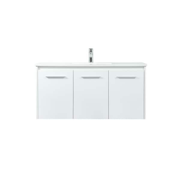 Unbranded Simply Living 40 in. W x 18 in. D x 19.7 in. H Bath Vanity in White with Ivory White Engineered Marble Top
