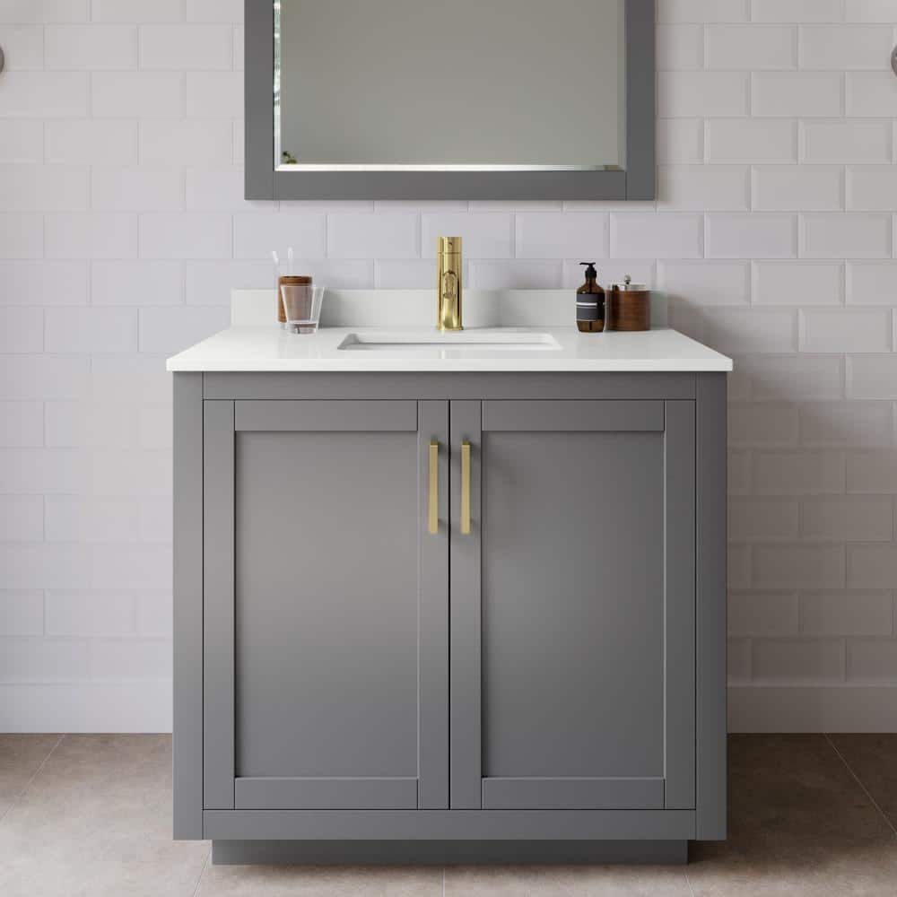 Miranda 36 in. W x 22 in. D x 33.75 in. H Single Bath Vanity in Dark Gray with White Quartz Top and 34 in. Mirror price history on PriceWatchPro