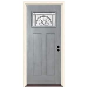 36 in. x 80 in. Left-Hand 1-Lite Craftsman Ardsley Stone Stained Fiberglass Prehung Front Door with Brickmould