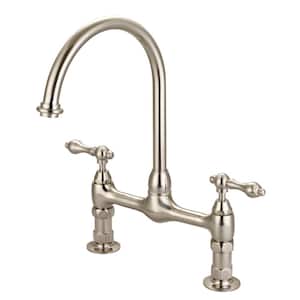 Harding Two Handle Bridge Kitchen Faucet with Lever Handles in Brushed Nickel