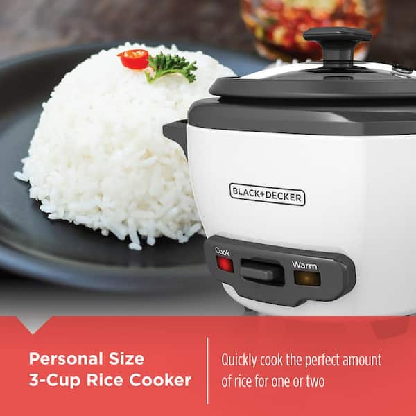 BLACK+DECKER Rice Cooker 6-Cup (Cooked) with Steaming Basket, Removable  Non-Stick Bowl, White