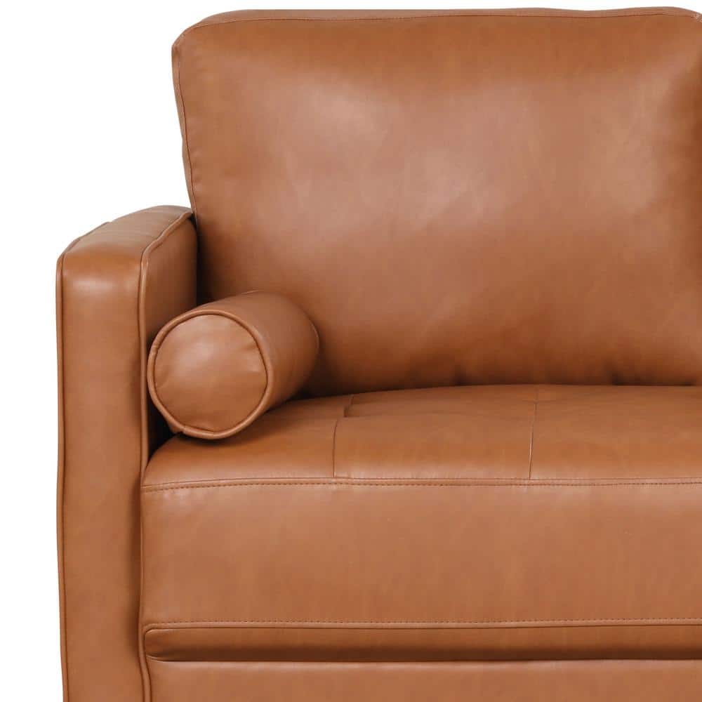 Caramel Faux Leather Accent Chair with Wood Legs