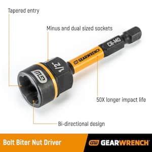 Bolt Biter Bi-Directional SAE & Metric Impact Grade Nut Extractor and Driver Set with Case (16-Piece)