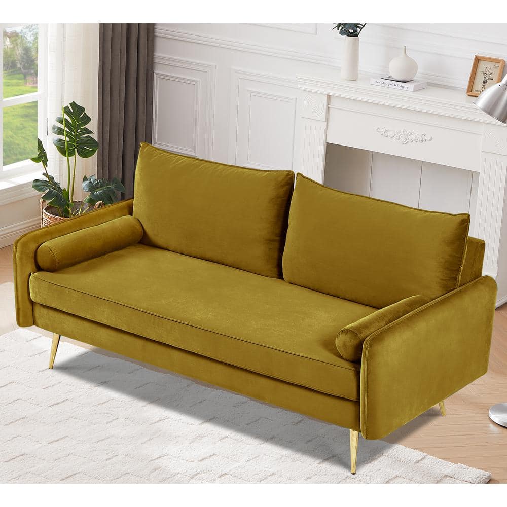 Villeda 70 in. Square Arms Velvet Rectangle Sofa in Greenish Yellow price history on PriceWatchPro
