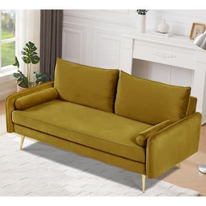 Villeda 70 in. Square Arms Velvet Rectangle Sofa in Greenish Yellow