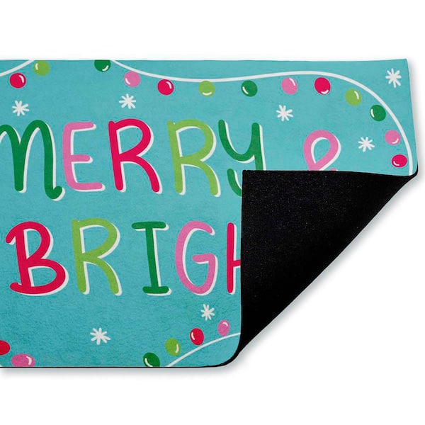 Merry and Bright with Baubles Green 18 in. x 30 in. Polyester Non-Slip Outdoor Door Mat