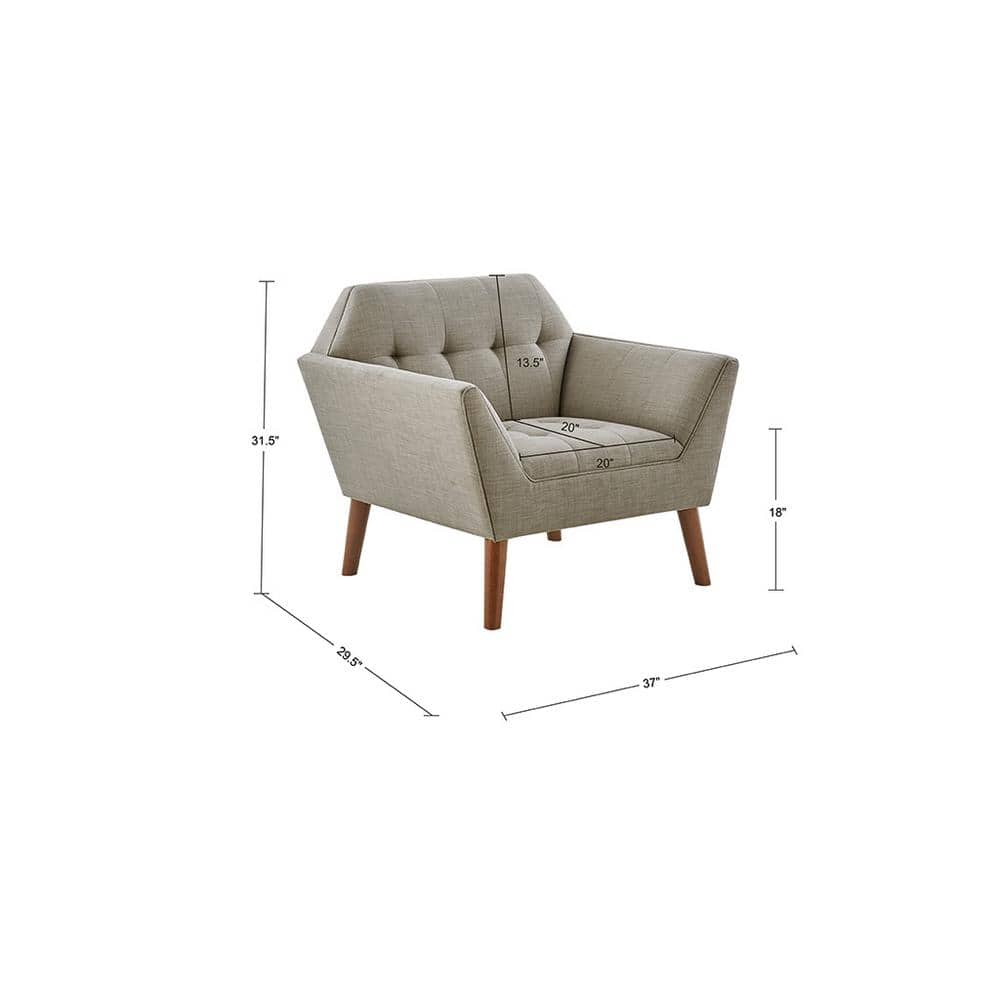 Mid-Century Modern Light Grey Wood Accent Lounge Chair