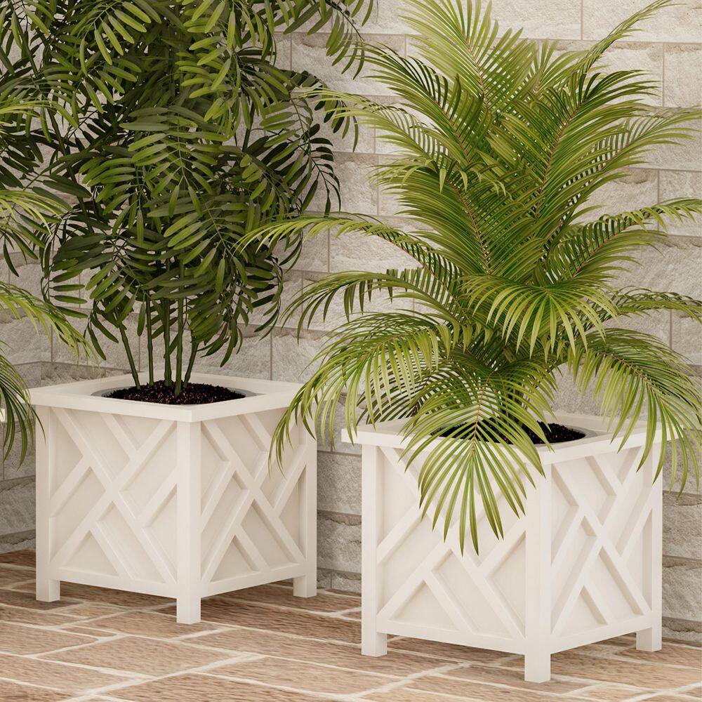 Farmhouse Lattice White Polypropylene Planter Box 14.75" - 2 Pack