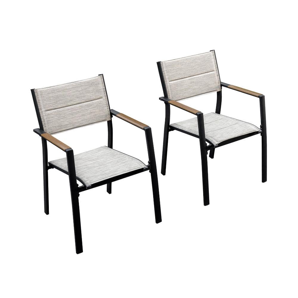2-Piece Modern Black Aluminum Outdoor Dining Chair with Sling Seat and Wood-Look Arms price history on PriceWatchPro