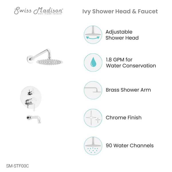 Ivy 1 Spray Pattern with 1.8 GPM 8 in. Wall Mounted Fixed Shower Head in Chrome Polished