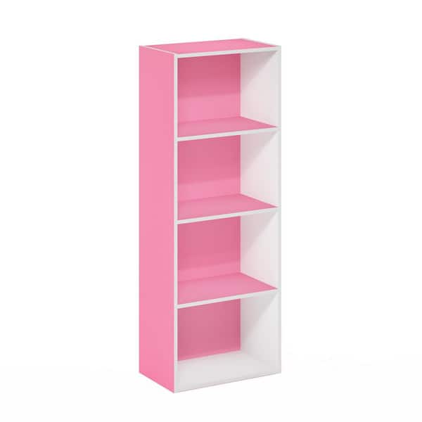 Furinno Luder 41.7 in. Pink/White 4-Shelf Standard Bookcase