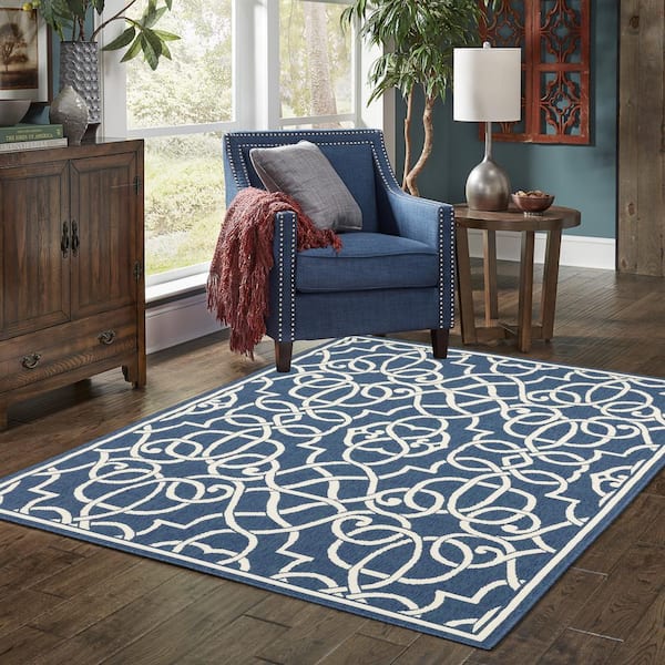 Ballad Navy 2 ft. x 8 ft. Indoor/Outdoor Patio Runner Rug