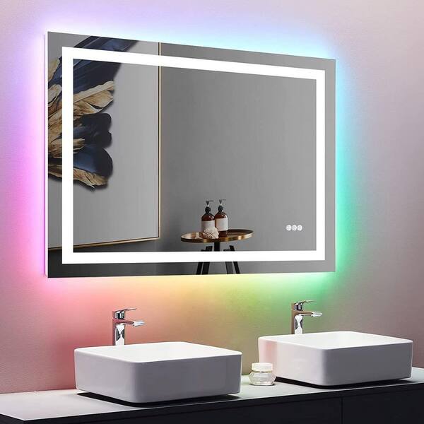 48 in. W x 36 in. H Rectangular Aluminum Framed Wall Bathroom Vanity Mirror  in Clear with Dimmable & Anti-Fog Function MSWY-1 - The Home Depot