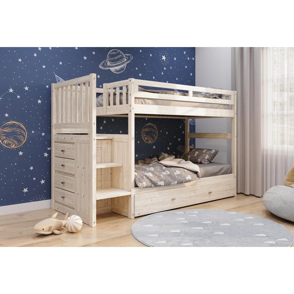 Light Ash Twin Over Twin Staircase Bunkbed with 4-Drawers and Trundle -  OS Home and Office Furniture, 85217TTTRU-22