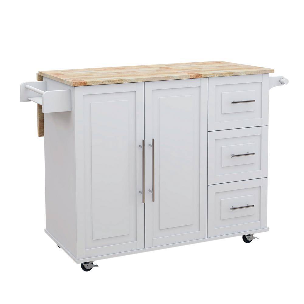 White Rolling Solid Wood Tabletop 44 in. Kitchen Island - thumbnail 2