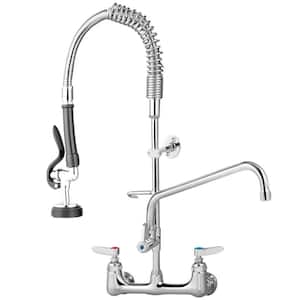 Double Handle High-Arc Kitchen Faucet with 36" Height Compartment Sink Pre-Rinse Sprayer 12" Swivel Spout in Silver