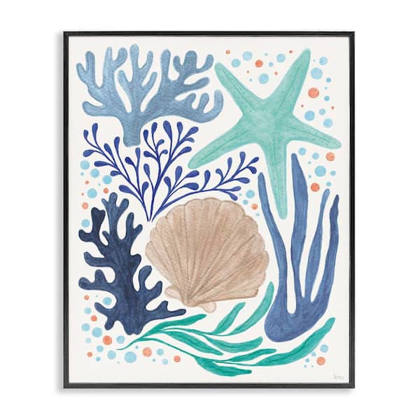 Stupell Industries Aquatic Coastal Currents by Veronique Charron Black Framed Coastal Giclee Art Print 14 in. x 11 in.