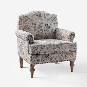 Romain Farmhouse Paisley Polyester Spindle Hardwood Armchair with Solid wood Legs and Rolled Arms