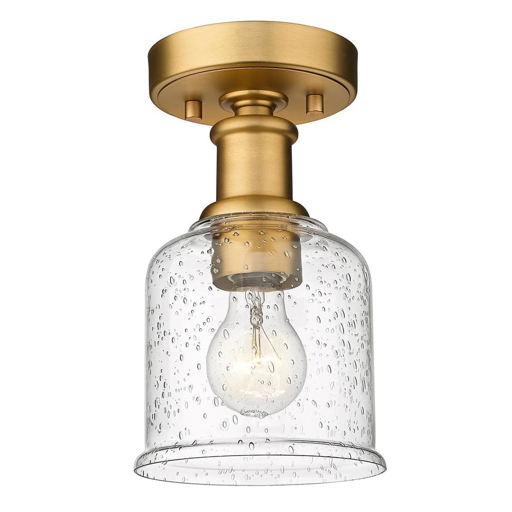 Heritage Brass and Clear Glass Globe Flush Mount Light