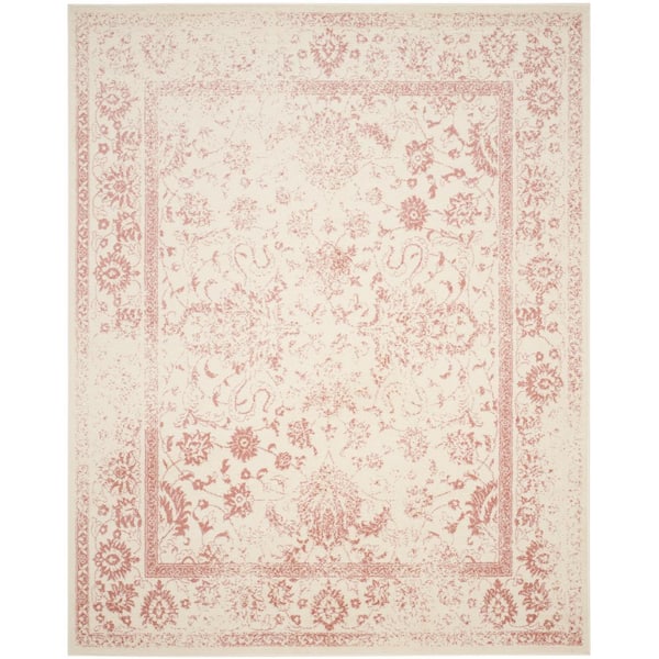 Adirondack Ivory/Rose 11 ft. x 15 ft. Border Distressed Area Rug