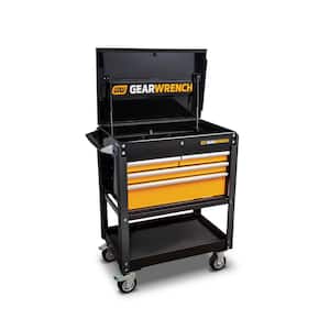 GSX 33 in. Black and Orange Steel 4-Drawer Utility Cart with Top and Bottom Storage and Optional Powertool Rack