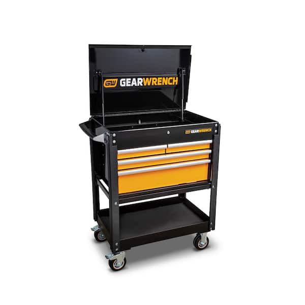 GEARWRENCH GSX 33 in. Black and Orange Steel 4-Drawer Utility Cart with Top and Bottom Storage and Optional Powertool Rack
