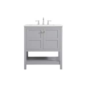 Timeless Home 30 in. W x 22 in. D x 34 in. H Single Bathroom Vanity in Gray with White Engineered Stone with White Basin