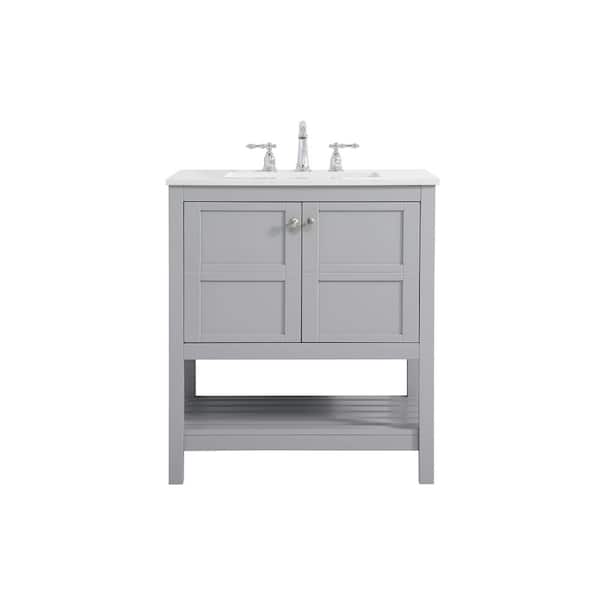 Unbranded Timeless Home 30 in. W x 22 in. D x 34 in. H Single Bathroom Vanity in Gray with White Engineered Stone with White Basin