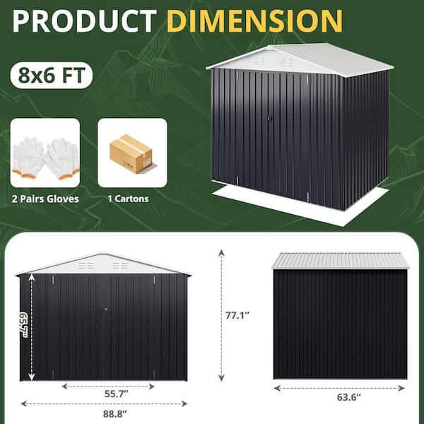 AirWire 8 ft. W x 6 ft. D Outdoor Metal Shed Storage with Lockable