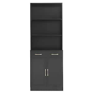 25.9 in. W x 11 in. D x 70 in. H Black Bathroom Storage Cabinet with 2-Doors and Drawers, Adjustable Shelf