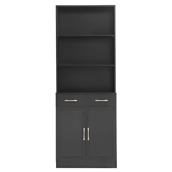 25.9 in. W x 11 in. D x 70 in. H Black Bathroom Storage Cabinet with 2-Doors and Drawers, Adjustable Shelf