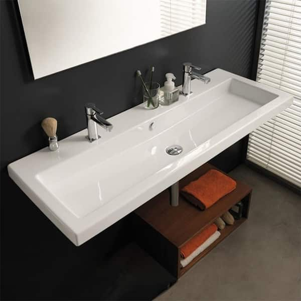 Cangas Wall Mounted Ceramic Bathroom Sink in White