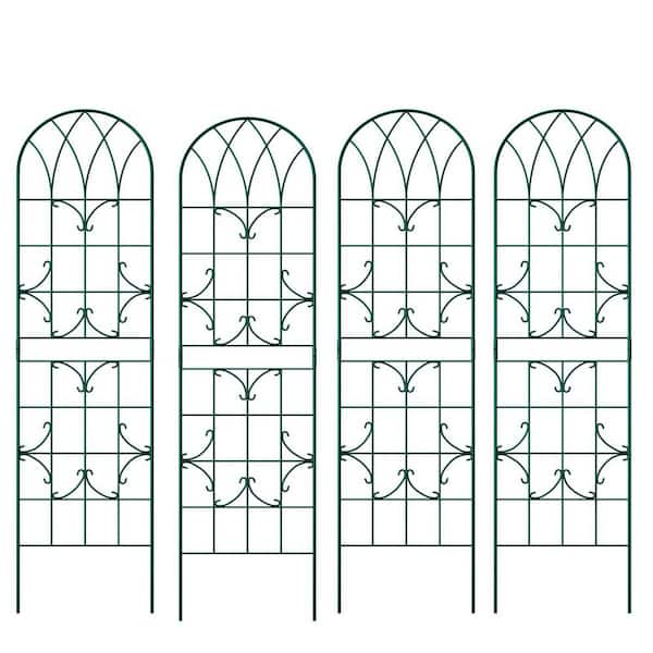 59 in. x 16 in. Metal Plant Trellis for Plant Support Garden Trellis Large Decorative Outdoor Trellis (4-Pack, Green)