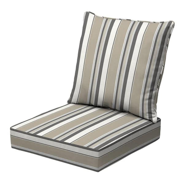 earthFIBER Outdoor Deep Seat Set 24 in. x 24 in., Taupe Grey Boardwalk Stripe