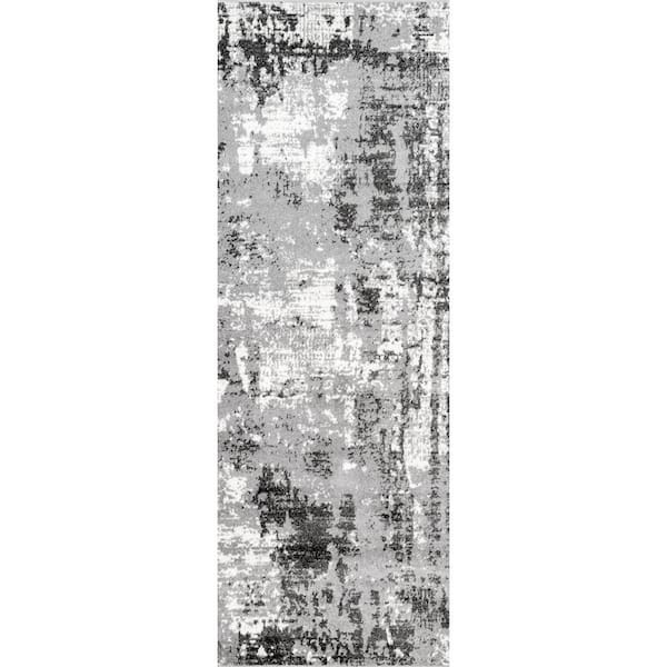 nuLOOM Margot Strained Abstract Grey 2 ft. 6 in. x 6 ft. Runner Rug