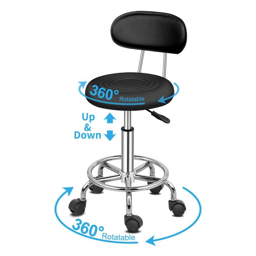 Black Adjustable Ergonomic Salon Stool with Backrest and Wheels