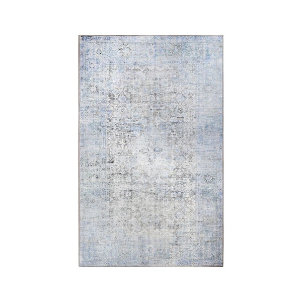 SUPERIOR Huda Azure 5 ft. 7 in. x 8 ft. 9 in. Rustic Oriental Medallion Polyester Area Rug