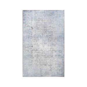 Huda Azure 7 ft. 6 in. x 9 ft. 6 in. Rustic Oriental Medallion Polyester Area Rug