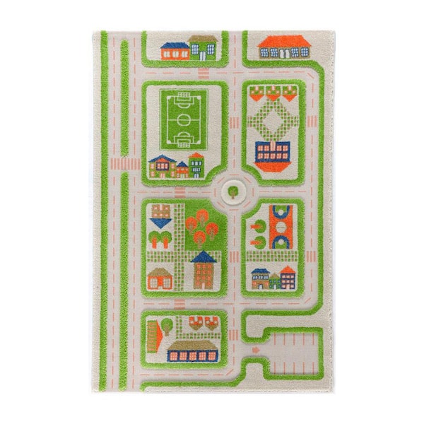 ivi Traffic Green 3D 3 ft. x 5 ft. 3D Soft and Cozy Non-Toxic Polypropylene Play Area Rug for Kids Bedroom or Playroom