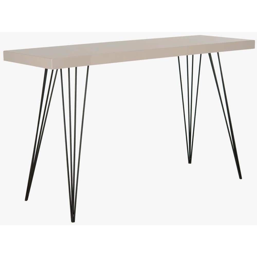 Transitional Taupe and Black Rectangular Console Table with Iron Legs