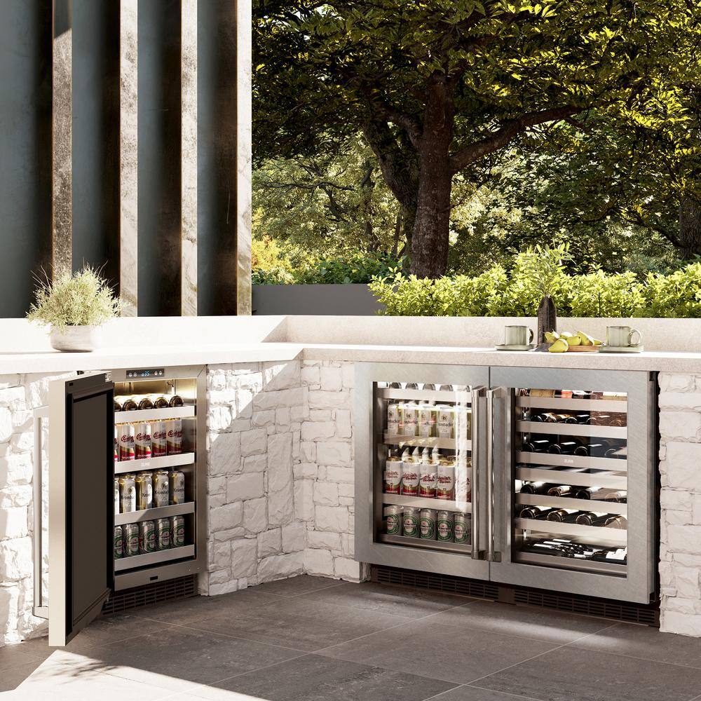 24" Stainless Steel Undercounter Beverage Fridge with Glass Door
