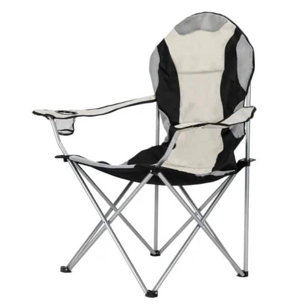 Medium Camping Chair Fishing Chair Folding Chair Black Gray, Steel + Fabric