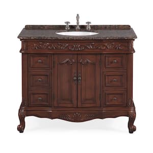 Beckham 42 in. W x 22 in D. x 35 in. H Bath Vanity in Dark Brown With White porcelain Sink and Baltic Brown Granite Top