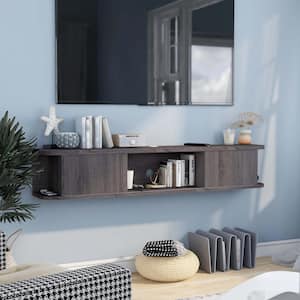 Fernandu 60 in. Distressed Gray Wood Floating TV Stand Fits TVs Up to 66 in. with Wall Mount Feature