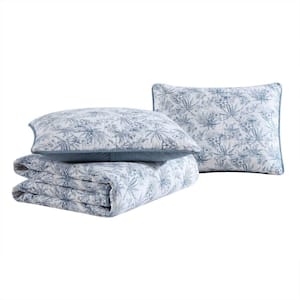 Pen And Ink Palm Blue 2-Piece Twin Cotton Quilt-Sham Set