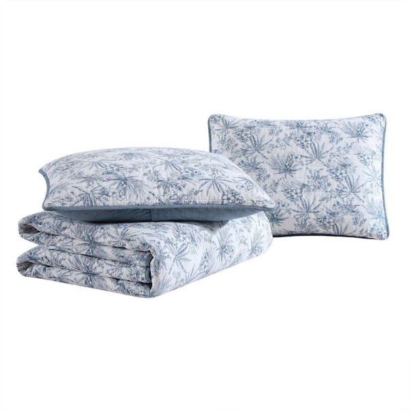 Tommy Bahama Pen And Ink Palm Blue 3-Piece King Cotton Quilt-Sham Set