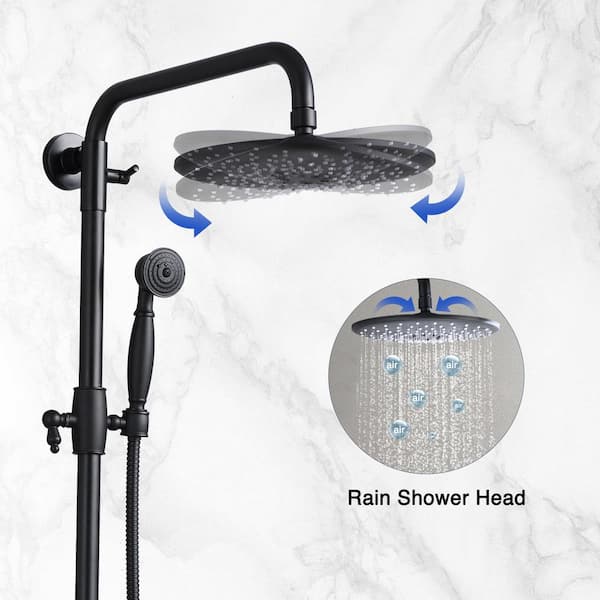 PROOX PRAE103ORB 5-Spray 8 in. Round Shower System Kit with Hand Shower and Adjustable Slide Bar Soap Dish in Oil Rubbed Bronze