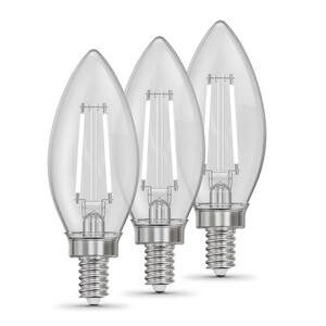 100-Watt Equivalent B10 E12 Candelabra Dim Wht Filament Clear Glass Chandelier LED Light Bulb True White 3500K (3-Pack)